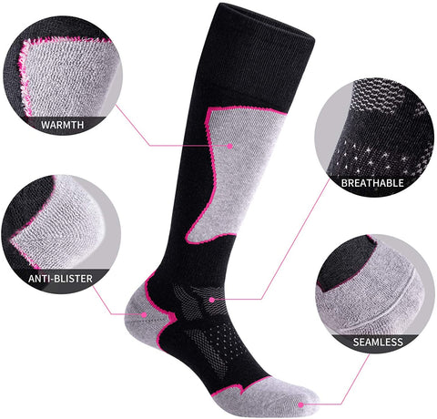 CELERSPORT 2/3 Pack Women's Ski Socks for Skiing, Snowboarding, Cold Weather Warm Socks, Winter Thermal Socks