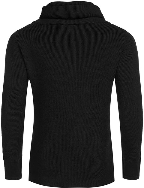 Men's Knitted Cotton Pullover Hoodie Long Sleeve Turtleneck Sweater