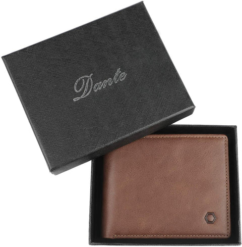 RFID Blocking Cowhide Leather Bifold Wallet for Men with 2 ID Windows