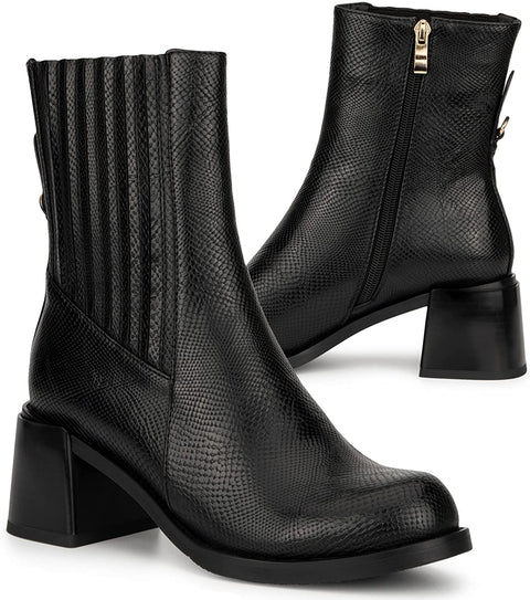 Torgeis Women’s Regent Fashion Supple faux leather,Zipper Ankle Boots, stacked heel, Round-Toe, 100% Rubber Outsole