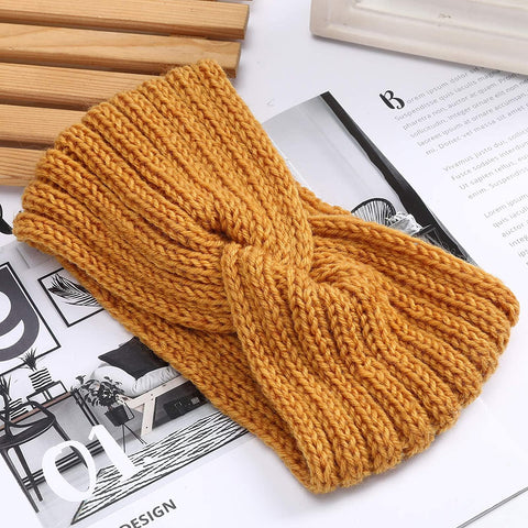 AWAYTR Elastic Knitted Pearl Turban Headband-3 Pcs Woobies Head Wrap Simple Adjust Hair Band for Women Girls (Beige+Ginger+Wine red)