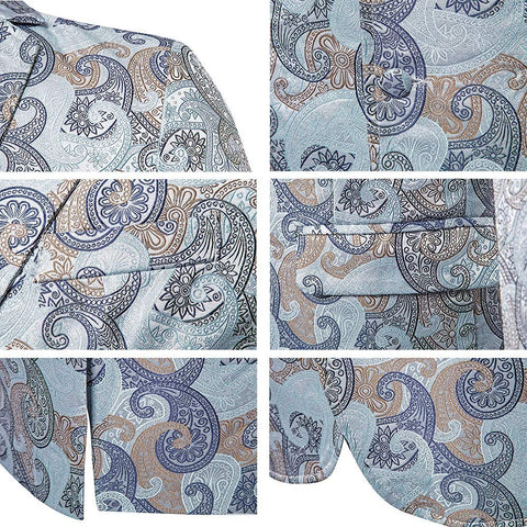 Men's Business Casual Breasted Two Button Coat Stylish Long Sleeve Printed Lapel Blazer