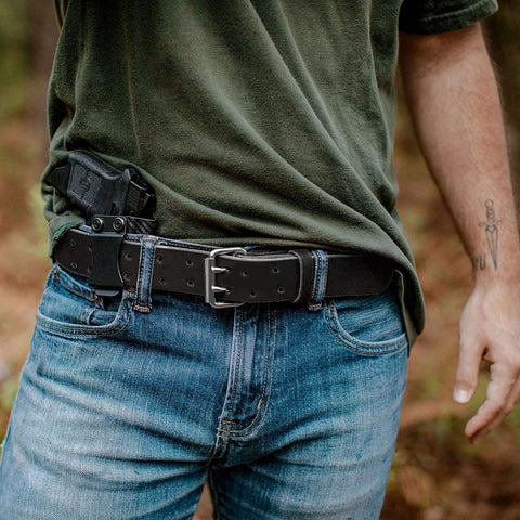 Men's Double Prong Belt, 2 Holes Leather Jeans Belt for Men 1.57 inches Wide