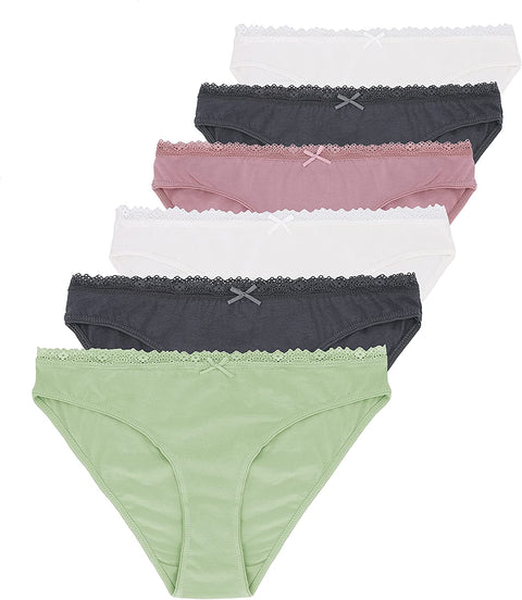 Women's 6-Pack Lace Bikini Lyocell Cotton Panties Super Soft Comftable Underwear