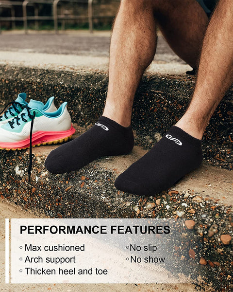 PAPLUS Womens and Mens No Show Socks (6 Pairs), Cushioned Running Athletic Low Cut Socks No Slip