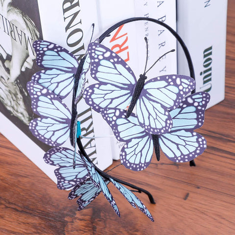 AWAYTR Girl Butterfly Fancy Fairy Headband Boho Chic Cloth Art Costume Party Tiara Crown Prop Hair Band Hoop Headband (Mint Green)