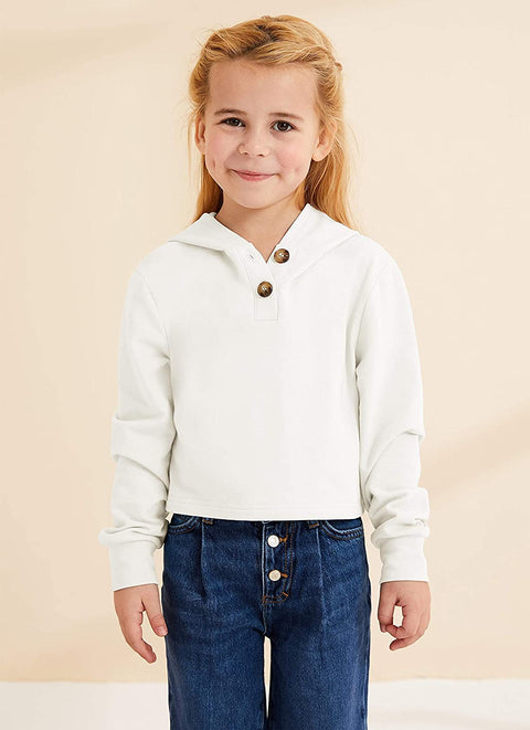 GAMISOTE Kids Girls Crop Tops Hoodie Button Up Casual Loose Active Short Pullover Sweatshirt