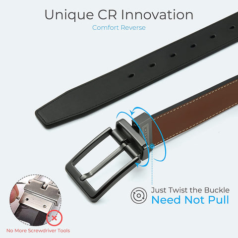 Reversible Belts for Men, CHAOREN Leather Jeans Belt 1 3/8" Black & Brown, Adjustable Trim to Fit