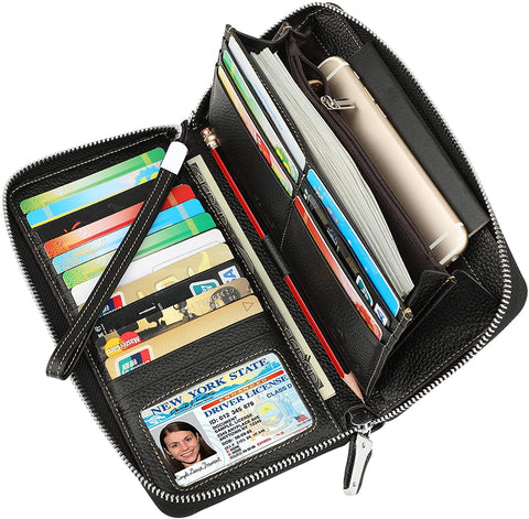 Lavemi Women's RFID Blocking Leather Zip Around Wallet Large Phone Holder Clutch Travel Purse Wristlet