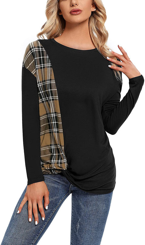 Urban CoCo Women's Hem Kink T-Shirt Long Sleeve Crew Neck Top