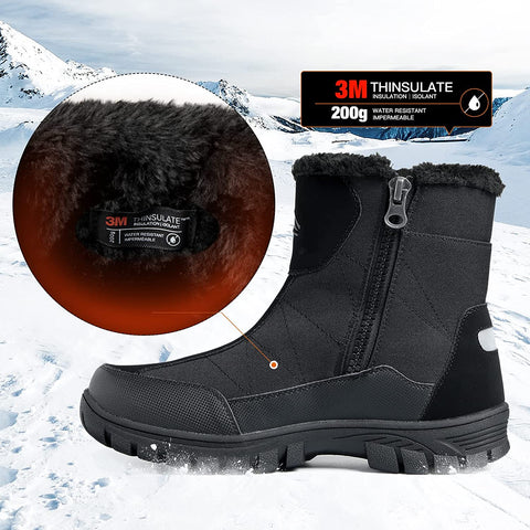 mysoft Mens Insulated Winter Snow Boots Waterproof Fur Lined Short Hiking Boot Warm Outdoor Shoes Anti-slip Lightweight Ankle Boot