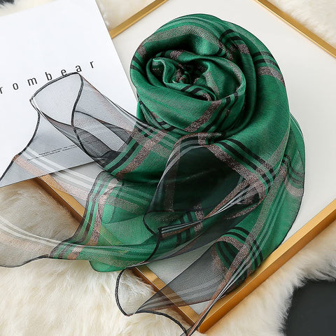 WINCESS.YU Classic Plaid Mulberry Silk Scarf for for All Season Lightweight Sunscreen Satin Shawl Wraps for Women Neckerchief