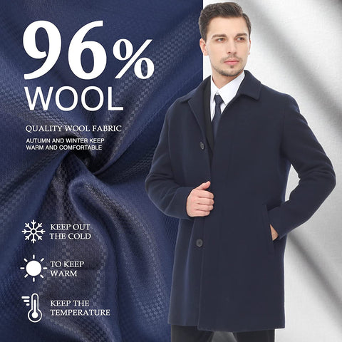 Men's Mid Long Classic Collar Wool Overcoat