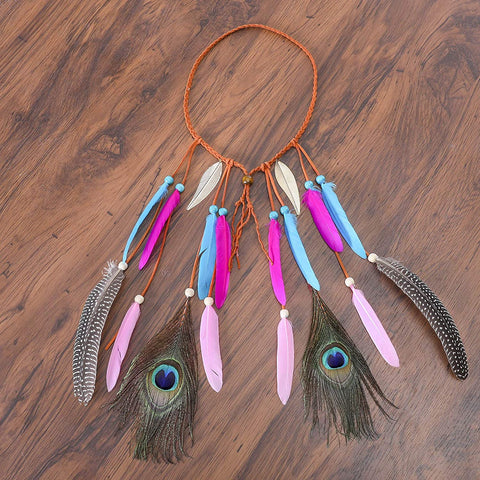 AWAYTR Feather Headband Indian Headpiece - Bohemian Tassels Hair Band Headwear for Women Girls