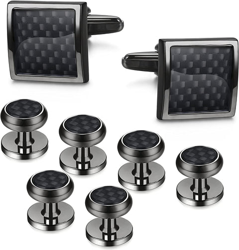 8pcs Men's Carbon Fiber Cufflinks and Shirt Studs Set