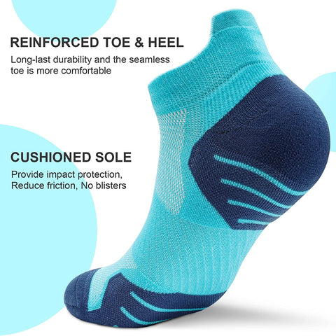PAPLUS Womens Ankle Compression Running Socks 6 Pairs, Cushioned Low Cut Athletic Socks with Arch Support