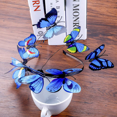 AWAYTR Girl Butterfly Fancy Fairy Headband Boho Chic Fabric Art Costume Party Tiara Crown Prop Hair Band Hoop Headband (Navy Blue-1)