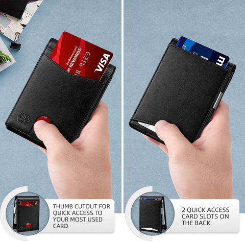 Zitahli Slim Wallet for Men, 14 Cards RFID Mens Wallet with Money Clip Front Pocket Wallet Bifold Leather Minimalist Credit Card Holder for Men with Gift Box and ID Window