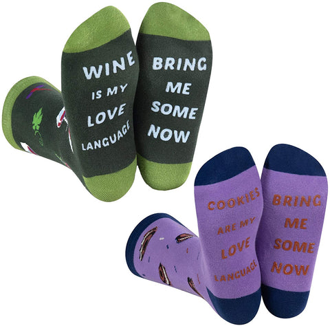 CelerSport 2 Pack Novelty Funny Socks Bring Me Wine Taco Donut Bacon Beer Cookie Gifts Socks for Men and Women
