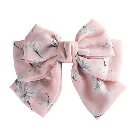 Chiffon Bow Barrettes Hair Clips - AWAYTR 2 Packs Flower Elastic Hair Bow for Women Wedding Party (White+Pink)