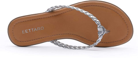 EETTARO Women's Braided Strappy Thong Flip Flops Slip-On Beach Sandals Casual Plaited Leather Slippers
