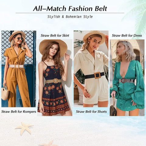 Fashion Wide Straw Woven Elastic Stretch Waist Band Belt Summer Bohemian Ladies Beach Dress Belts