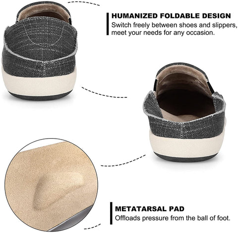 Slip On Shoes for Men, Plantar Fasciitis Canvas Loafer Shoes with Arch Support, Orthopedic Casual Non Slip Shoes with Rubber Sole