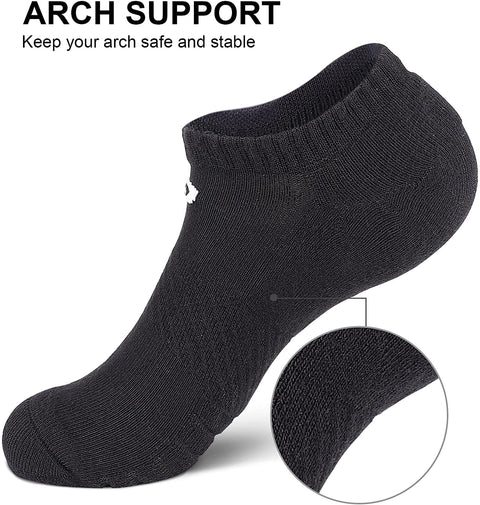 PAPLUS Womens and Mens No Show Socks (6 Pairs), Cushioned Running Athletic Low Cut Socks No Slip