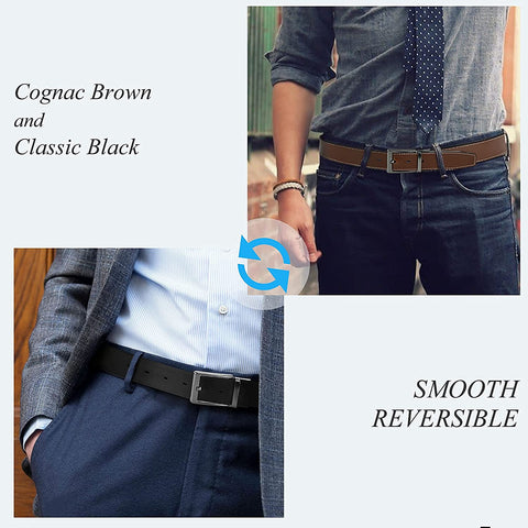 Reversible Belts for Men, CHAOREN Leather Jeans Belt 1 3/8" Black & Brown, Adjustable Trim to Fit
