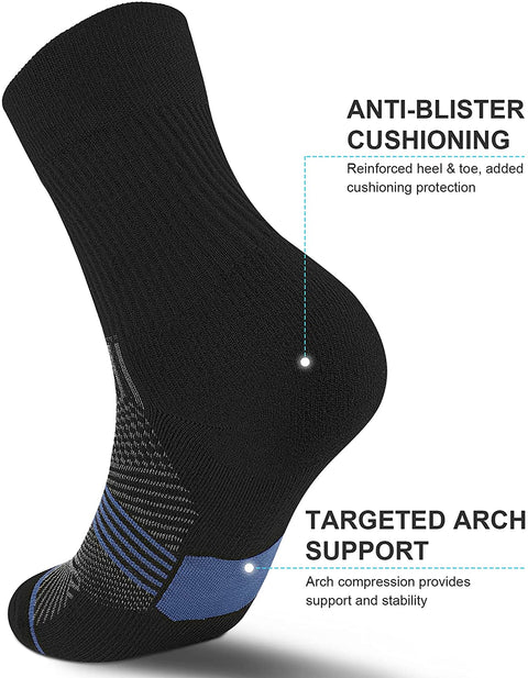 PAPLUS Compression Running Sock for Men and Women 3 Pairs, Cushioned Athletic Crew Socks with Arch Support