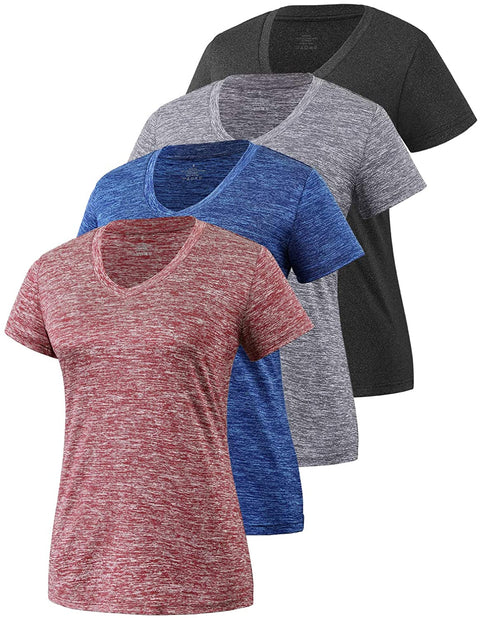 Xelky 3-4 Pack Women's Dry Fit Tshirt Short Sleeve Moisture Wicking Athletic Shirts Sport Activewear Tee V Neck Workout Top