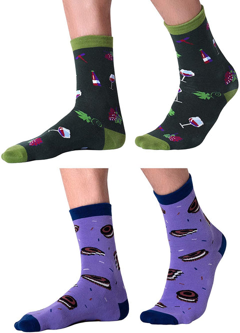 CelerSport 2 Pack Novelty Funny Socks Bring Me Wine Taco Donut Bacon Beer Cookie Gifts Socks for Men and Women