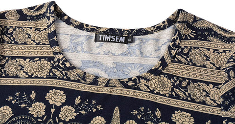 Luckco Women's Scoop Neck 3/4 Sleeve Floral Flare Casual Swing T-Shirt Dress
