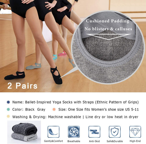 Ozaiic Yoga Socks for Women Non-Slip Grips & Straps, Ideal for Pilates, Pure Barre, Ballet, Dance, Barefoot Workout
