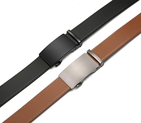 Belts Men, CHAOREN Leather Ratchet Belt 2 Pack with Click Sliding Buckle 1 3/8" in Gift Set Box - Adjustable Trim to Fit