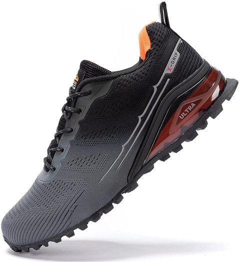 Kricely Men's Women Trail Running Shoes - Non-Slip Hiking Shoes Breathable Walking Footwear Outdoor Road Athletic Sneaker Gray