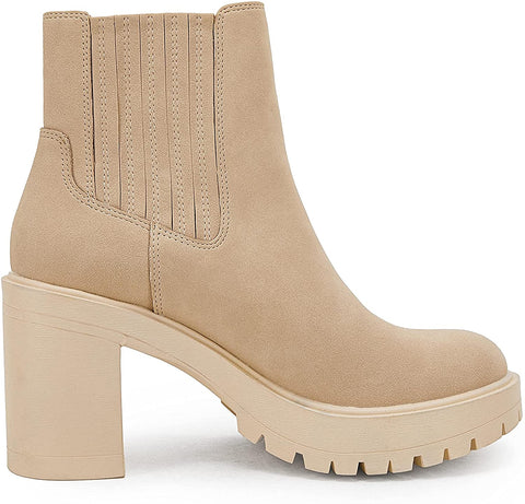 Womems Platform Lug Sole Ankle Boots Chunky Block Heel Seam Booties Combat Cozy Round Toe Chelsea Shoes
