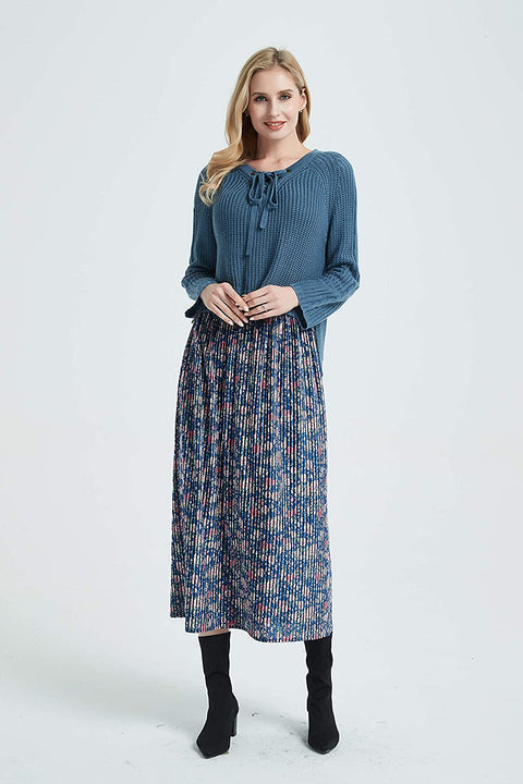 Womens Print A Line Elastic Waistband Midi Skirt
