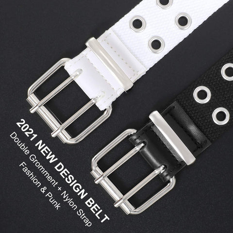 Double Grommet Canvas Web Belt for Women Men Punk Nylon Belt Jeans 2 Hole Belts Halloween