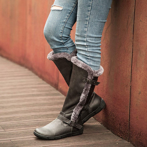 mysoft Women's Winter Knee High Boots Faux Fur Lined Zipper Tall Flat Boots