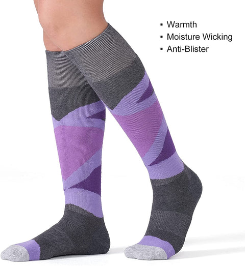 CS CELERSPORT 2/3 Pack Women's Ski Socks with Full Cushion, Wool Winter Warm Socks for Skiing Snowboarding