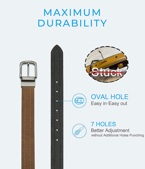 Reversible Belts for Men, CHAOREN Leather Dress Belt 1 3/8" Black & Brown Adjustable Trim to Fit