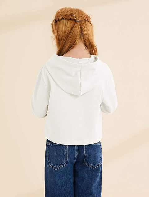 GAMISOTE Kids Girls Crop Tops Hoodie Button Up Casual Loose Active Short Pullover Sweatshirt