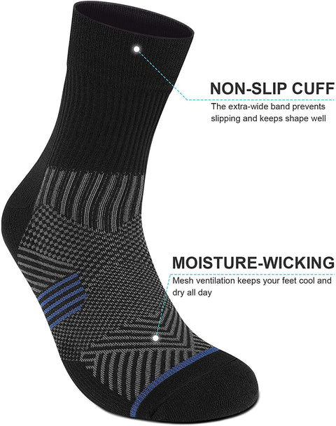 PAPLUS Compression Running Sock for Men and Women 3 Pairs, Cushioned Athletic Crew Socks with Arch Support