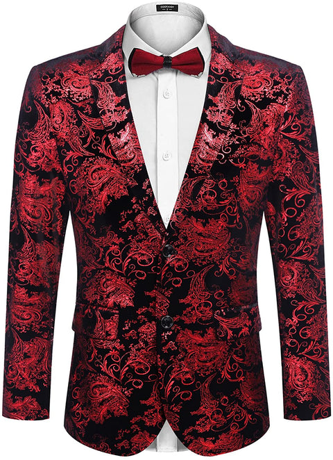 Men Luxury Paisley Floral Suit Jacket Blazer Wedding Prom Party Tuxedo