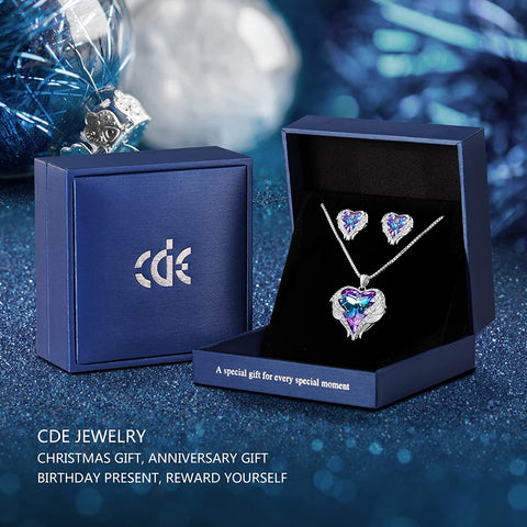Angel Wing Love Heart Necklaces and Earrings Silver Jewelry Sets