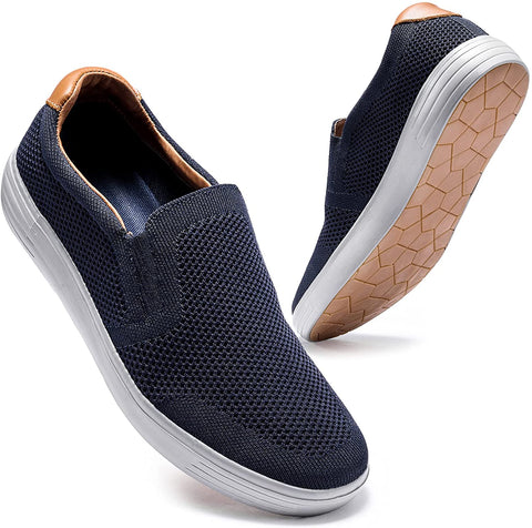 konhill Men's Slip on Fashion Sneaker - Classic Breathable Knit Loafers Skate Shoes