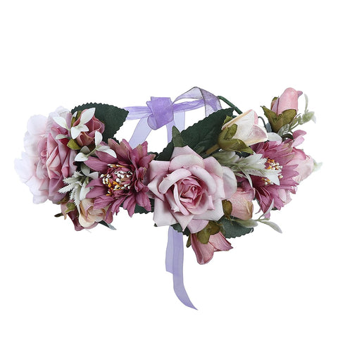 AWAYTR Bohemia Big Lilies Floral Crown Party Wedding Hair Wreaths Hair Bands Flower Headband (Purple)