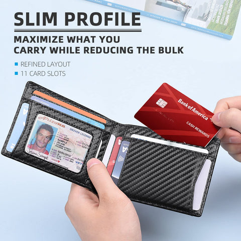 Zitahli Slim RFID Wallet for Men with Bill Pocket, Bifold Mens Wallet Front Pocket Wallet Leather Minimalist Credit Card Holder for Men with Gift Box and ID Window
