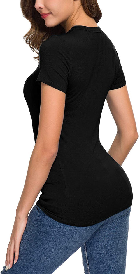 Women's Crewneck Slim Fitted Short Sleeve T-Shirt Stretchy Bodycon Basic Tee Tops